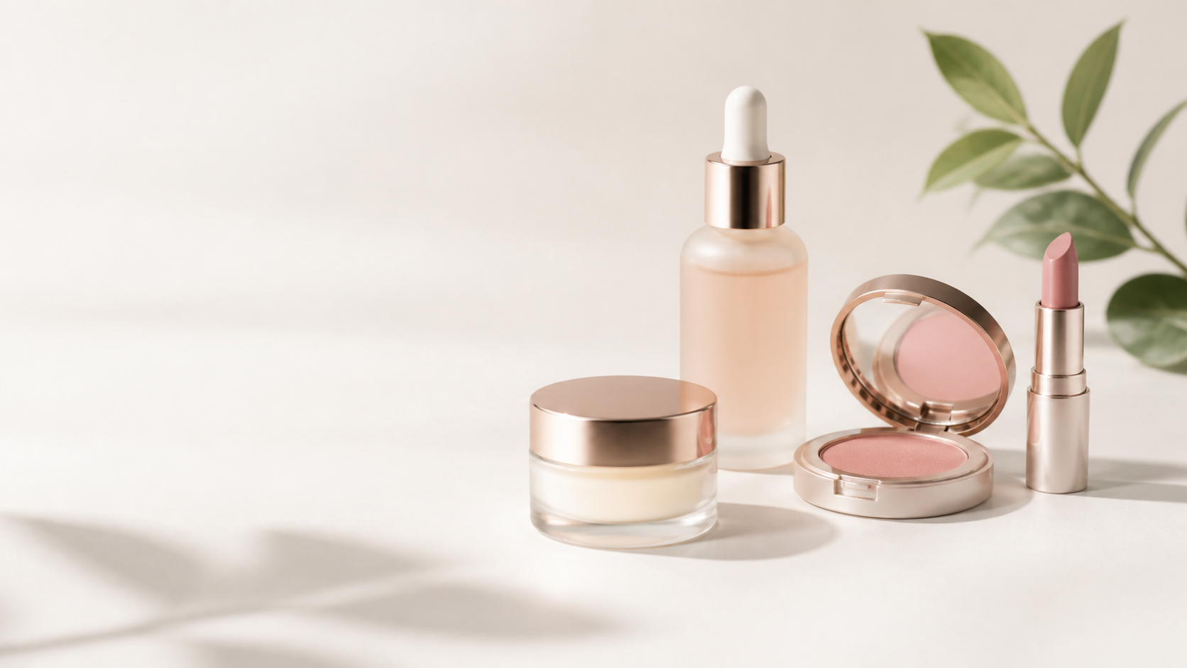 Minimal skincare and makeup product arrangement